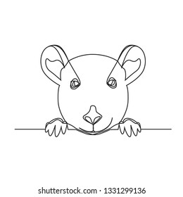 Continuous one line drawing. 2020 year of the rat. Linear style