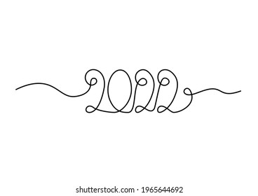 Continuous one line drawing of a 2022 new year text. Chinese New year of the bull handwritten 2022 lettering. Celebration New Year concept isolated on white background. Year of the Tiger 2022.