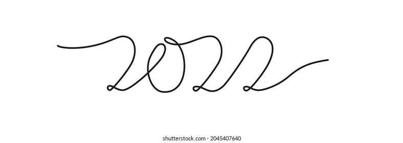 Continuous one line drawing of a 2022 new year text. Handwritten 2022 lettering. Celebration New Year concept isolated on white background. 
