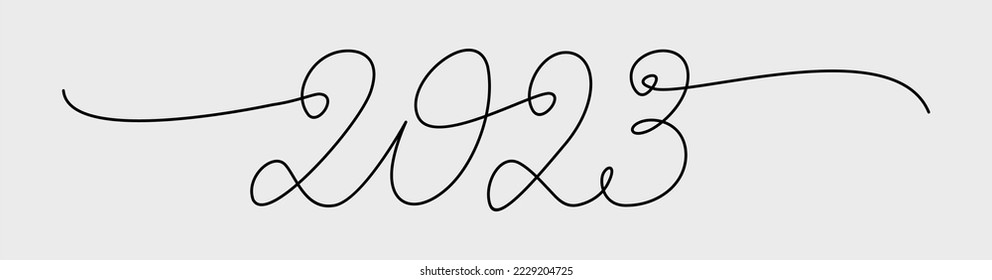 Dibujo continuo de una línea de la letra de la mano de 2023 - Icono del vector aislado en fondo gris