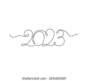 Continuous one line drawing of 2023. 2023 handwritten lettering new year text vector.
