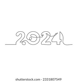 Kontinuierliche Zeichnung einer Zeile aus dem neuen Jahr 2024. Chinesisch Neues Jahr des Drachen handschriftlich 2024 Schrift. Fest Neues Jahr Konzept einzeln auf weißem Hintergrund. Jahr des Drachen 2024.