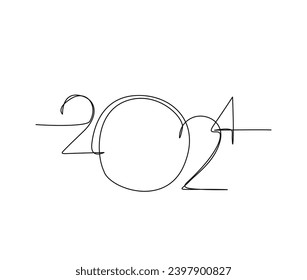  Continuous one line drawing of 2024. 2024 handwritten lettering new year text vector. New year Lineart Design.