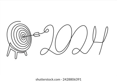 Dibujo continuo de una línea de la meta y metas de Año Nuevo 2024 con el símbolo de 2024. meta para el concepto de año nuevo 2024.