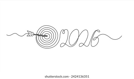 Continuous one line drawing of 2026 New Year target and goals with symbol of 2026. target for new year 2026 concept.