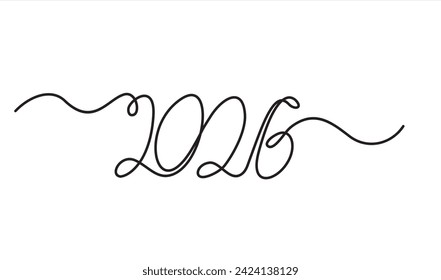 Continuous one line drawing of 2026 New Year