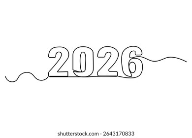 Continuous one line drawing of 2026 new year numbers outline vector illustration for minimal and modern design
