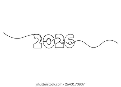 Dibujo continuo de una línea de números de año nuevo 2026 esboza la Ilustración vectorial para un diseño mínimo y moderno
