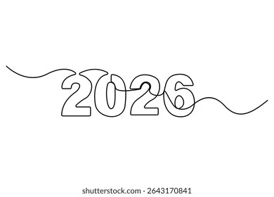 Continuous one line drawing of 2026 new year numbers outline vector illustration for minimal and modern design
