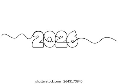 Desenho contínuo de uma linha de 2026 números de ano novo delinear ilustração vetorial para design mínimo e moderno

