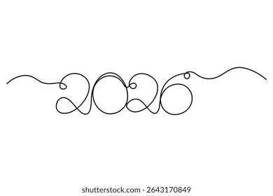 Dibujo continuo de una línea de números de año nuevo 2026 esboza la Ilustración vectorial para un diseño mínimo y moderno
