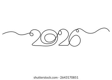 Desenho contínuo de uma linha de 2026 números de ano novo delinear ilustração vetorial para design mínimo e moderno
