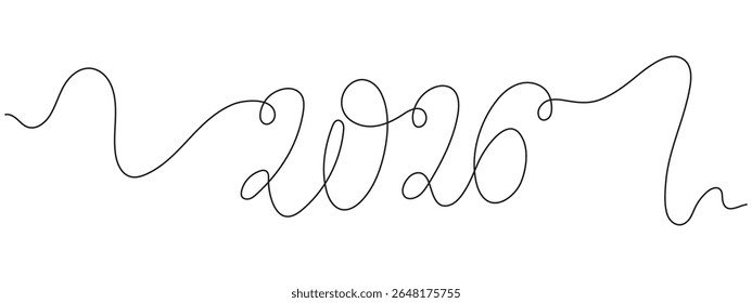 Dibujo continuo de una línea del número de 2026. Diseño minimalista del Vector para la celebración del año Nuevo, calendario, planificador, organizador, Anuncio, tarjeta de felicitación, o propósitos decorativos.