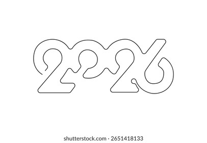 desenho contínuo de uma linha de 2026 novos números ano contorno vetor, 2026 novo ano contínuo clipe de arte de linha auto desenho animação sobre fundo branco preto.