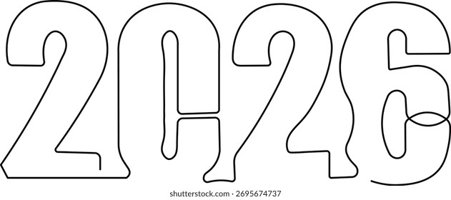 Continuous One Line Drawing of 2026 New Year Numbers Outline Vector, Minimalist Continuous Line Art Animation on White and Black