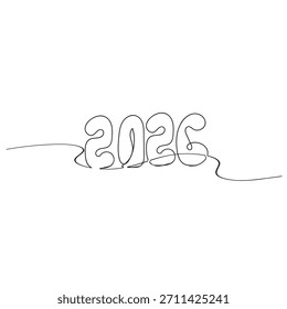 Continuous one line drawing of 2026 new year numbers outline isolated on transparent background
