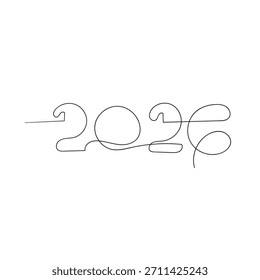 Continuous one line drawing of 2026 new year numbers outline isolated on transparent background
