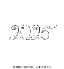 Dibujo continuo de una línea de 2026 números de año nuevo contorno aislado sobre fondo transparente