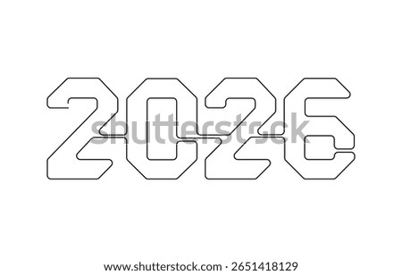 Continuous one line drawing of 2026 new year numbers outline vector , 2026 new year continuous line art clip self drawing animation on white black background. single one line art written outline .