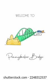 Continuous one line drawing 360 Bridge Texas skyline, Pennybacker Bridge. Beautiful landmark. World landscape tourism travel wall decor poster print art. Single line draw design vector illustration