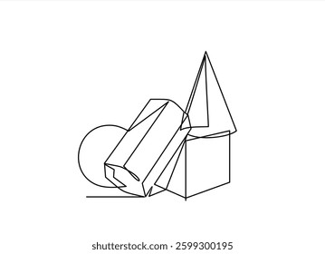 Continuous one line drawing of 3d geometric shapes