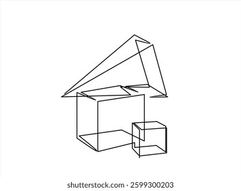 Continuous one line drawing of 3d geometric shapes
