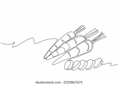 Continua una línea dibujando 4 zanahorias. Hecho en verduras o simplemente quieren hacerlo un bocadillo. Alimentos saludables que son fáciles de procesar. Día Internacional de la Zanahoria. Ilustración vectorial de diseño de dibujo de línea única