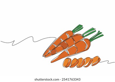 Continua una línea dibujando 4 zanahorias. Hecho en verduras o simplemente quieren hacerlo un bocadillo. Alimentos saludables que son fáciles de procesar. Día Internacional de la Zanahoria. Ilustración vectorial de diseño de dibujo de línea única