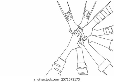 Continuous one line drawing 4 pairs with various sleeve models stacked on top of each other. Achieving results together. Great teamwork. Join Hands Day. Single line draw design vector illustration