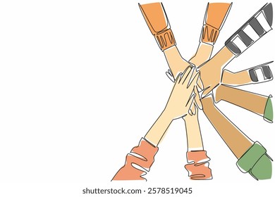 Continuous one line drawing 4 pairs with various sleeve models stacked on top of each other. Achieving results together. Great teamwork. Join Hands Day. Single line draw design vector illustration