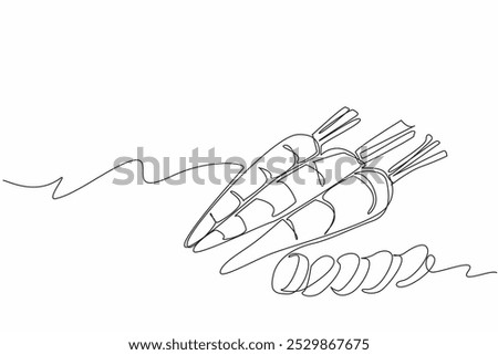 Continuous one line drawing 4 carrots. Made into vegetables or just want to make it a snack. Healthy food that is easy to process. International Carrot Day. Single line draw design vector illustration
