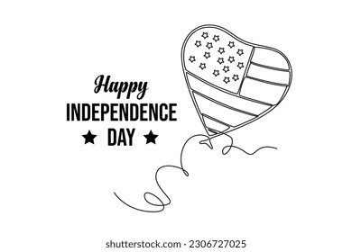 Continuous one line drawing 4th of July. Happy Independence Day concept. Single line draw design vector graphic illustration.