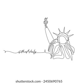 Continuous one line drawing 4th of july happy independence day single line draw vector graphic
