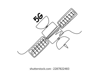 Continuous one line drawing 5G satellite. High-speed mobile Internet. 5G technology concept. Single line draw design vector graphic illustration.