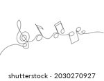Continuous one line drawing abstract music note background, notes vector illustration. Outline sketch of sound. Scribble hand drawn doodle sketch minimalism style. Single line draw design graphic