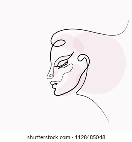 Continuous one line drawing. Abstract portrait of romantic woman face. Vector illustration.
