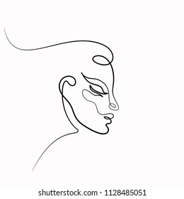 Continuous one line drawing. Abstract portrait of romantic woman face. Vector illustration.
