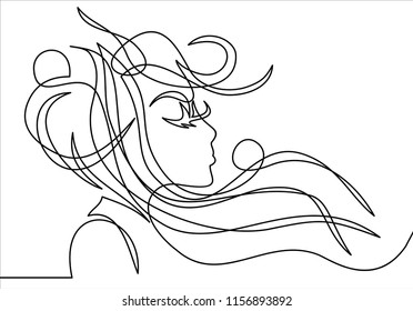 Continuous one line drawing. Abstract portrait of romantic woman face. Vector illustration.