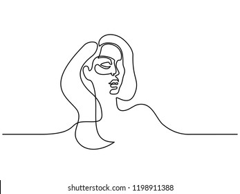 Continuous one line drawing. Abstract portrait of young woman. Vector illustration