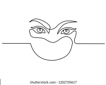 Continuous one line drawing. Abstract portrait closeup of pretty woman eyes. Vector illustration