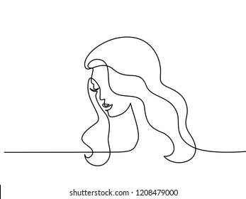 Continuous one line drawing. Abstract portrait of pretty young woman with beautiful hair. Vector illustration Continuous one line drawing. Abstract portrait of pretty young woman with beautiful hair. Vector illustration
