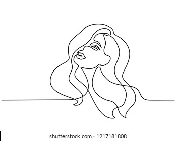 Dibujo continuo de una línea. Retrato abstracto de una mujer joven linda con un hermoso cabello. Ilustración del vector