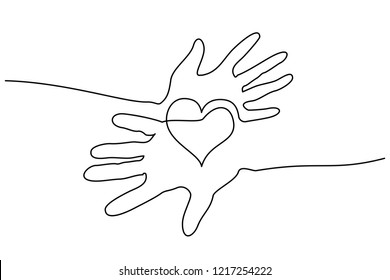Continuous one line drawing  Abstract hands woman   man holding heart  Vector illustration