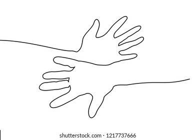 Continuous one line drawing. Abstract hands togehter. Vector illustration Continuous one line drawing. Abstract hands togehter. Vector illustration