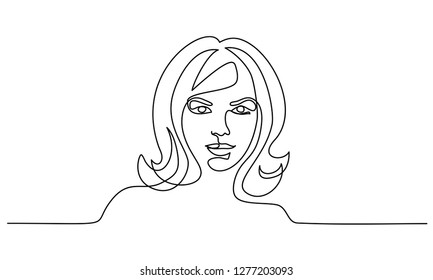 Continuous one line drawing. Abstract portrait of pretty young woman European ethnicity. Vector illustration