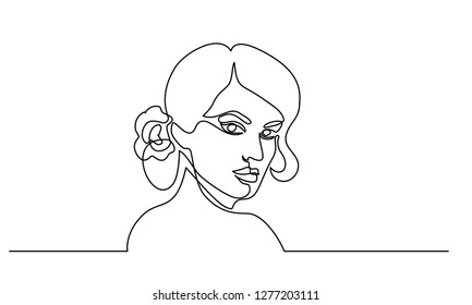 Continuous One Line Drawing. Abstract Portrait Of Pretty Young Spanish Woman European Ethnicity. Vector Illustration