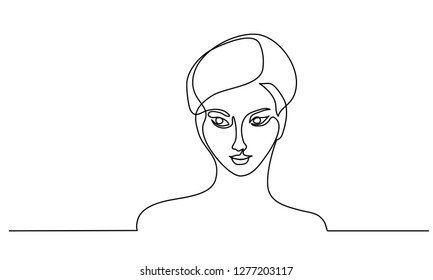 Continuous one line drawing. Abstract portrait of pretty young woman of Japanese nationality. Vector illustration