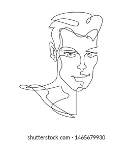 Continuous one line drawing. Abstract portrait of young man in minimalistic modern style