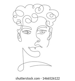 Continuous one line drawing. Abstract portrait - avatar of young a black guy of African appearance in minimalistic modern style. Negroid race