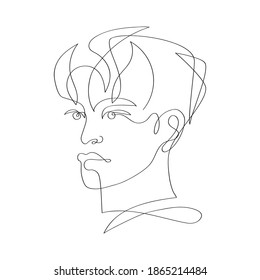 Continuous one line drawing. Abstract portrait of young man asian appearance in minimalist modern style.  svg